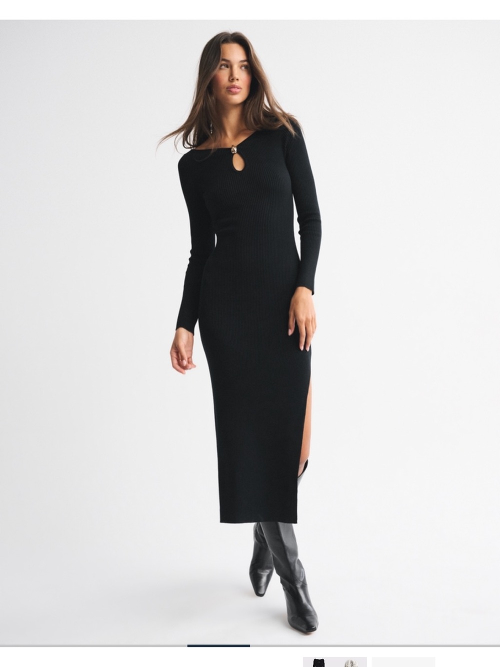 Abercrombie & Fitch Black Ribbed Maxi Dress with Keyhole